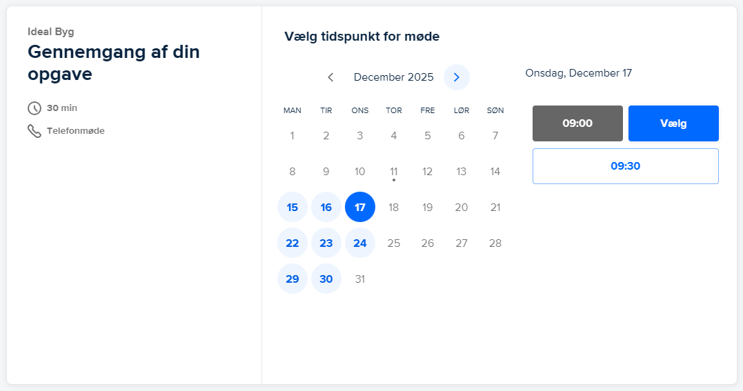 Kunden booker i kalender