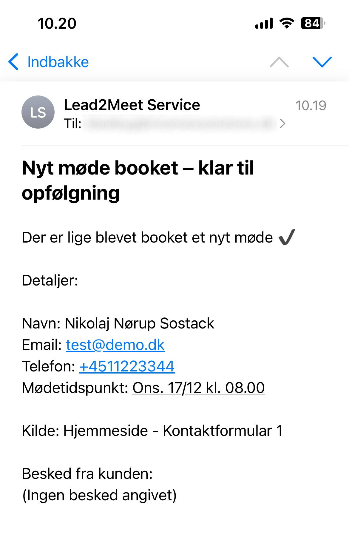 Virksomhed får mail om møde