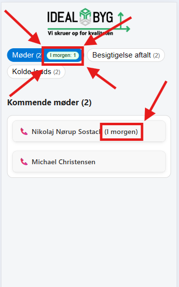 Møder i morgen i dashboard